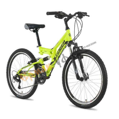 Велосипед Stinger 24" Highlander 14",зеленый, рама сталь TY-21/TZ30/TS-38