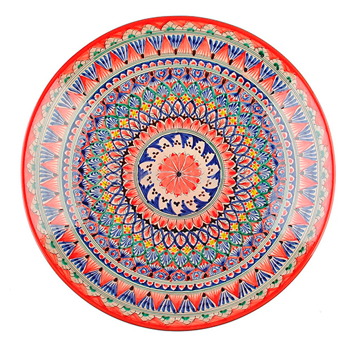 Тарелка ЛЯГАН плоская 17см Красный Мехроб (ручная роспись) Риштанская керамика Узбекистан