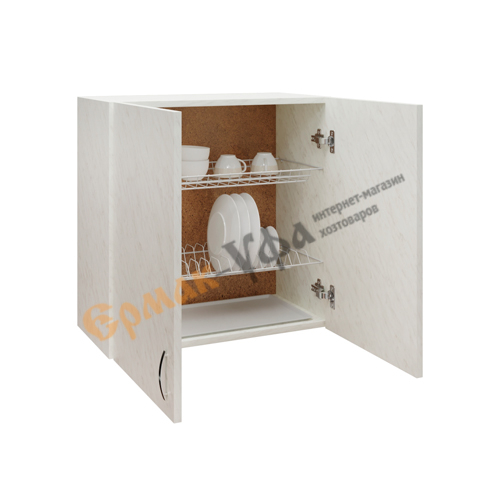 Шкаф навесной кухонный с сушкой 60 ЛДСП белый мрамор