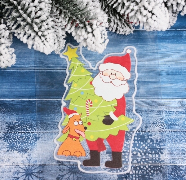 Наклейка на стекло "Дед Мороз с собачкой" 15*20 см