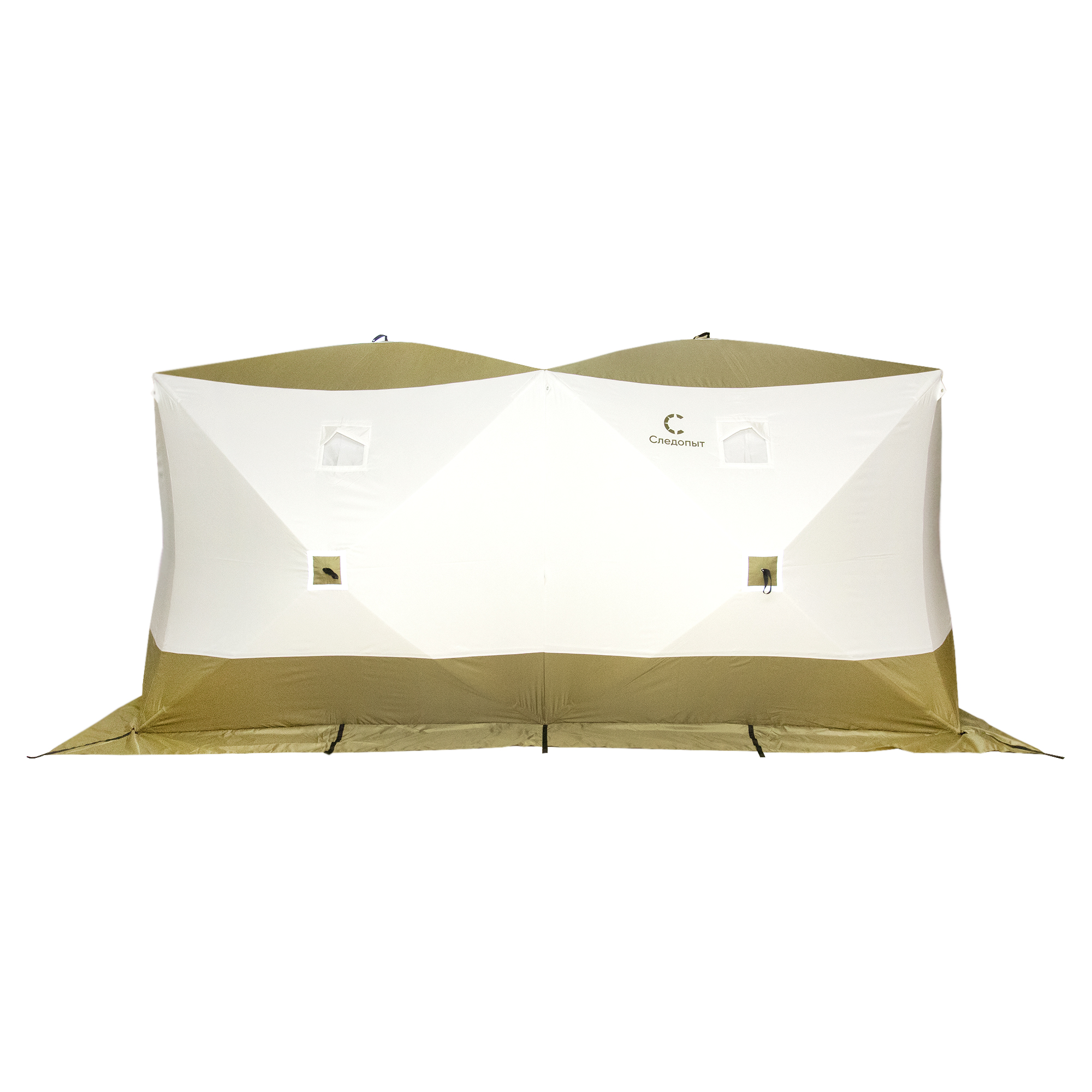 Палатка зимняя куб СЛЕДОПЫТ "Premium" 4,2х2,1м,2-х комнатная,S по полу 8,8кв.м, 3 слоя, цв. олив/бел