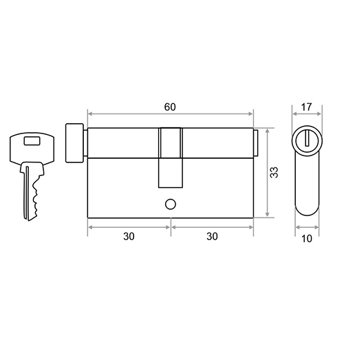 Механизм цилиндровый Trodos ЦМВ 60(30/30) сплав ЦАМ 5 ключей, бронза