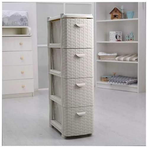 Комод узкий IDEA РОТАНГ М 2814, 4 секции, белый ротанг