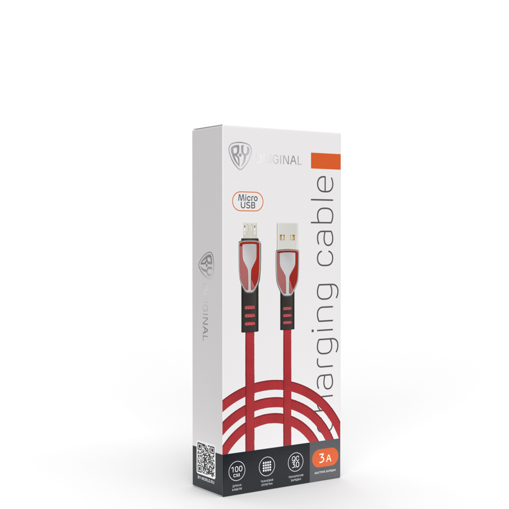 BY Кабель для зарядки Графика Micro USB, 1м, Быстрая зарядка QC3.0, штекер металл, красный