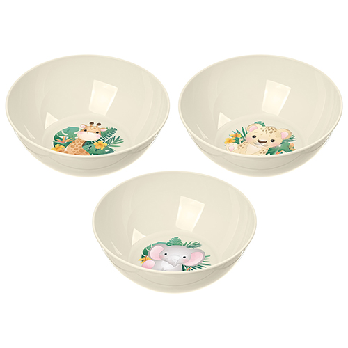 Набор посуды для детей Homver 221153125/01, с декором "Джунгли" тарелка 215 мм, миска 130 мм, кружка 280 мл, светло- бежевый