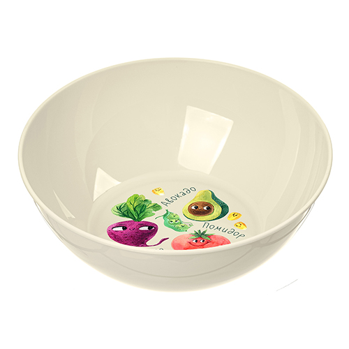 Набор посуды для детей Homver 221151525/01, с декором Веселый огород, тарелка 215 мм, миска 130 мм, кружка 280 мл, светло бежевый