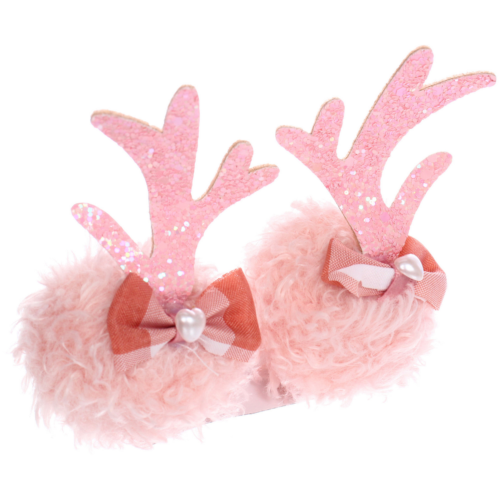 Зажим карнавальный для волос 2шт. "Бантик - Рожки олененка" 8 см, Розовый