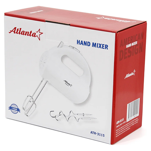Миксер электрический Atlanta 300 Вт, 2 комплекта насадок, 5 скоростей, белый