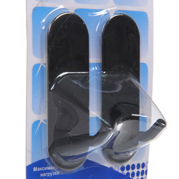 Крючки в наборе 2шт из нержавеющей стали на липкой основе "БАСТОФ", цвет чёрный, форма прямая, нагрузка 2,5кг/7,5см