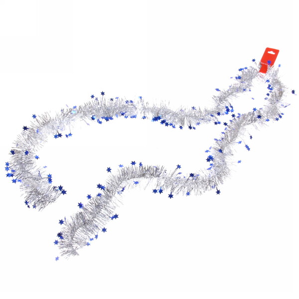 Мишура 2м 6см "Звездочки", Серебро/синий