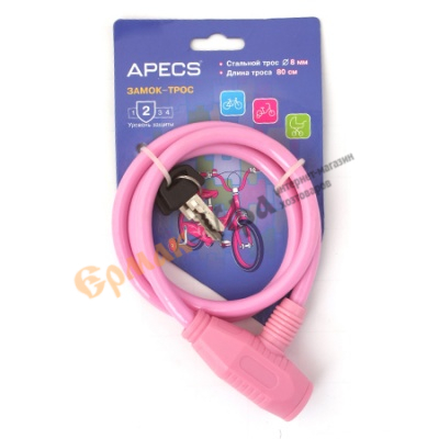 Замок-трос велосипедный, 80см, Apecs PD-81-80CM PINK /1/6
