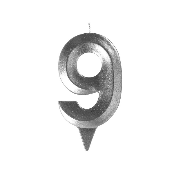 Свеча для торта "Грань" цифра 9 (хром), 8,7х4,3х1,2 см. 