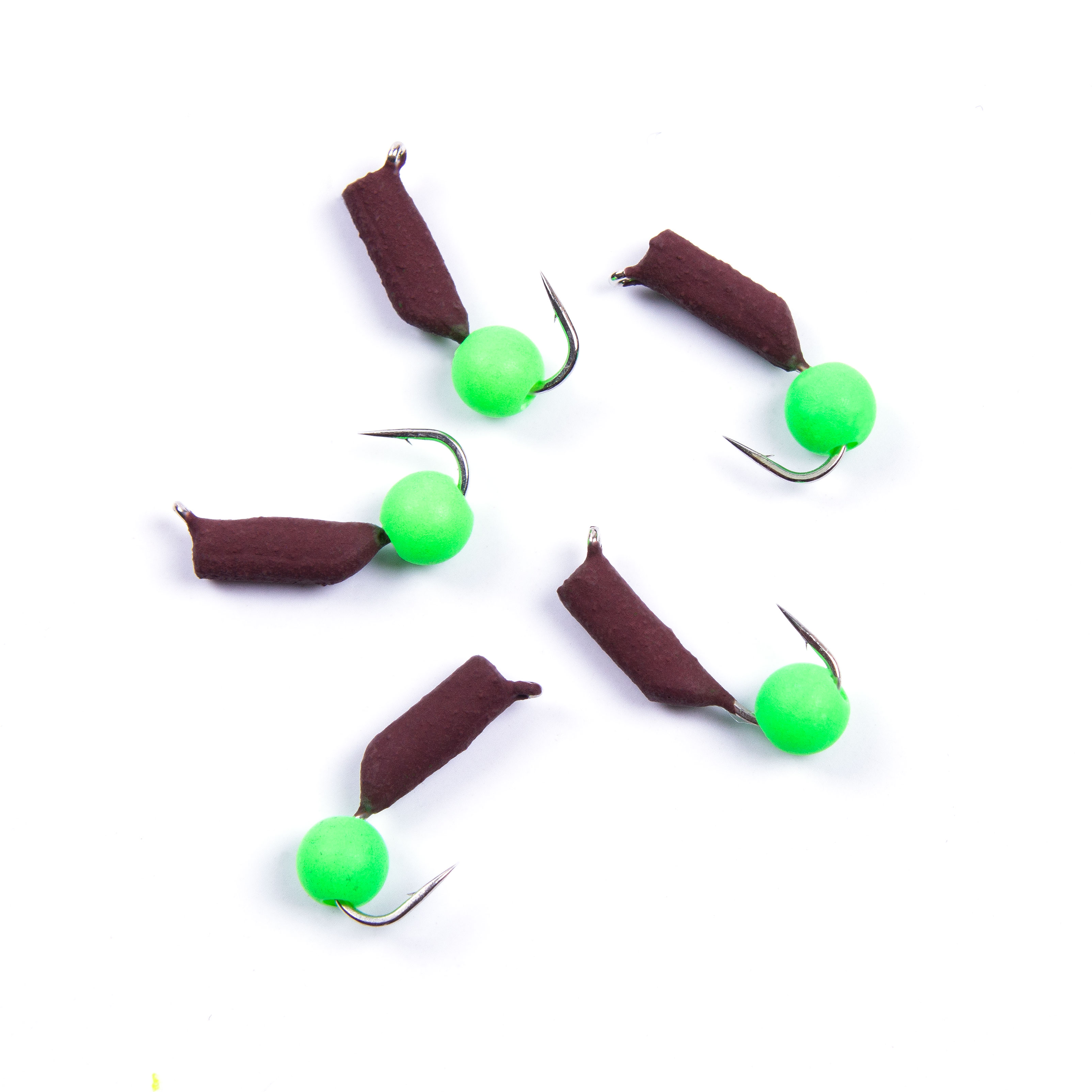 Мормышка безнасад. ЯМАН "Гвоздешарик" матовый шоколад, d-2,5 мм, вес 0,6 г, шарик зелен.неон(уп.5шт)
