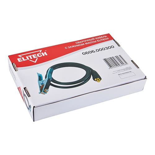 Кабель сварочный 3м, Dх25, 16кв мм, зажим на массу ELITECH 0606.000300