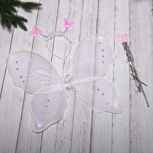 Карнавальный набор (крылья, ободок, палочка) "Фея Лагуна" (крылья 48*45 см), Серебро