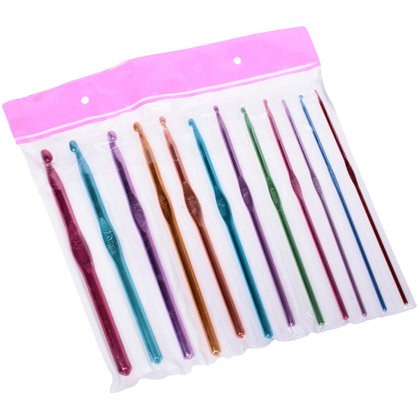 Крючки вязальные металлические в наборе 12шт "Favorite Hous", цвет как на фото, от 2мм до 8мм (в пакете)