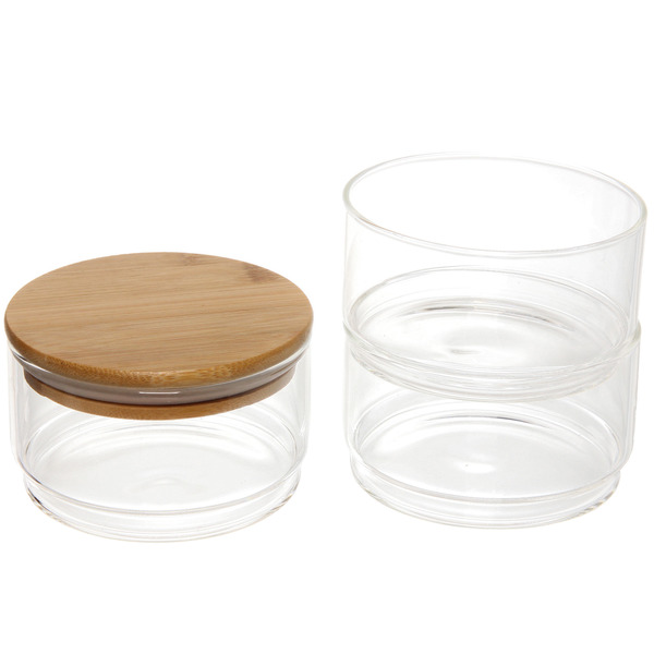 Банка для продуктов стеклянная "Хай-Тек" в наборе 3*400мл с бамбуковой крышкой 11*6см