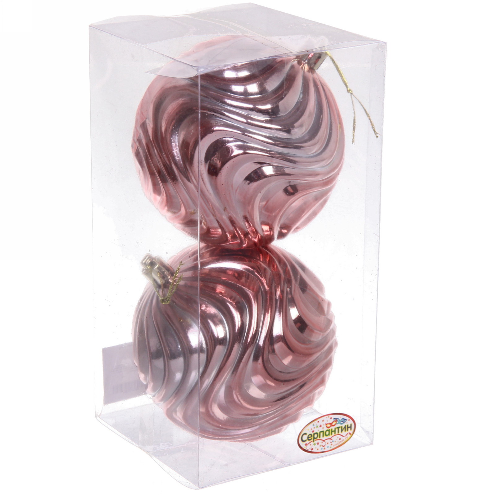 Новогодние шары 10 см (набор 2 шт) "Рельеф", розовое золото