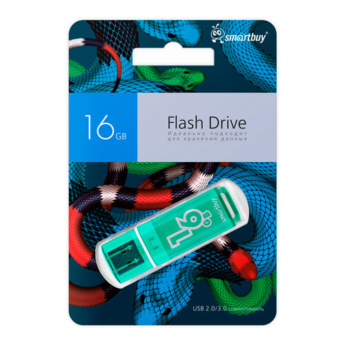 Флеш накопитель UFD 2.0 Smartbuy 016GB Glossy series Green Snake Edition SB16GBGSGSN