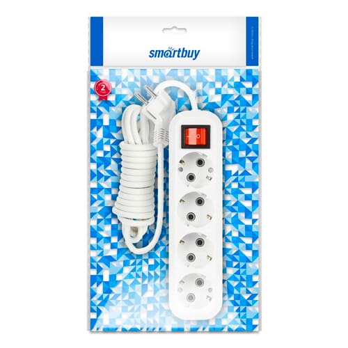 Удлинитель 4-местн 3 м с заземлением с выключателем Smartbuy 16А/3,5кВт ПВС 3х1 мм², 1/35