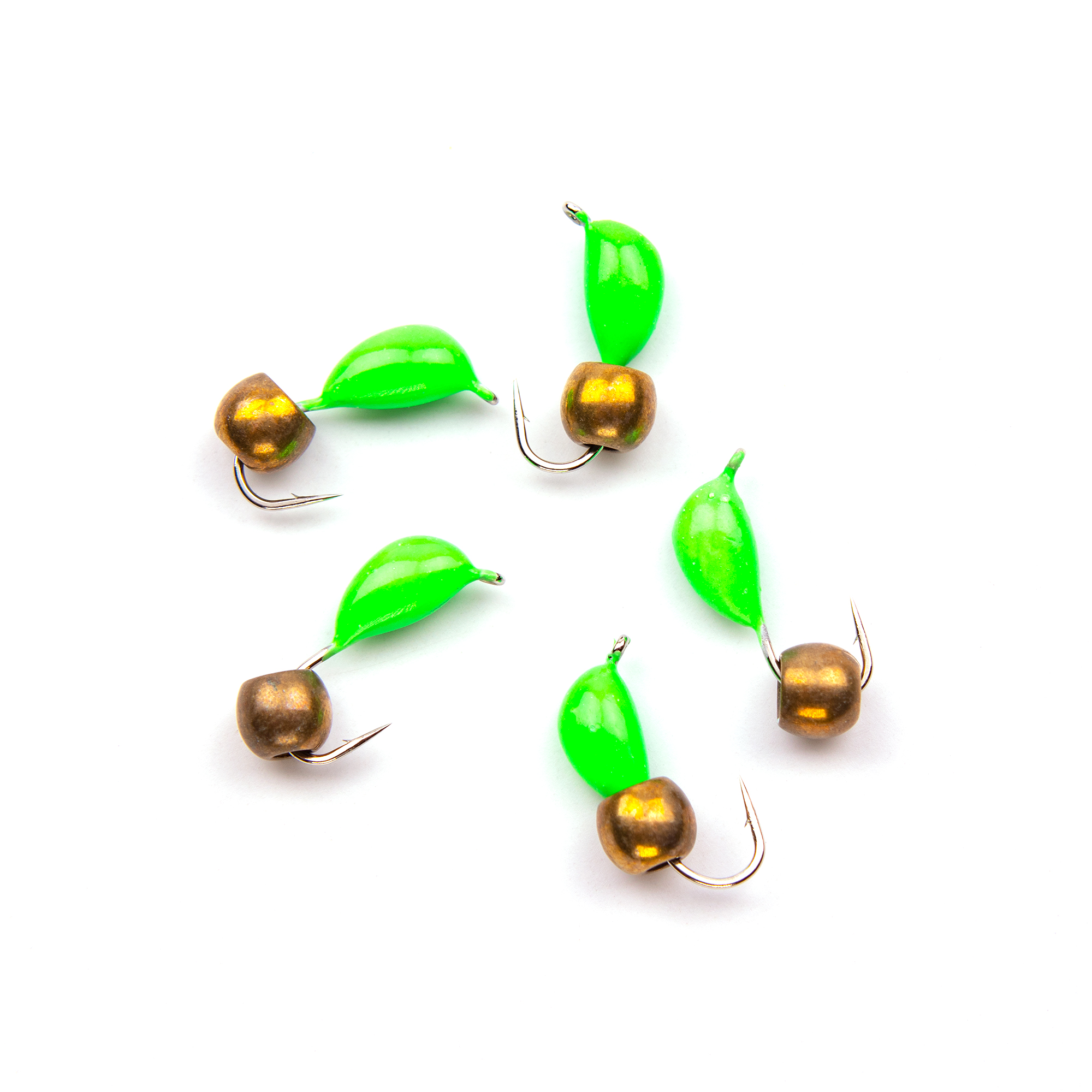 Мормышка безнасад. ЯМАН "Банан" зеленый, d-3,5 мм, вес 0,7 г, шарик латунный (уп. 5 шт.)