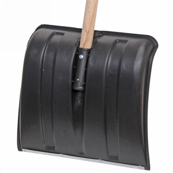 Лопата снеговая пластиковая 380*365 мм, с оцинк.планкой, с дер.черенком и V-ручкой, d=32