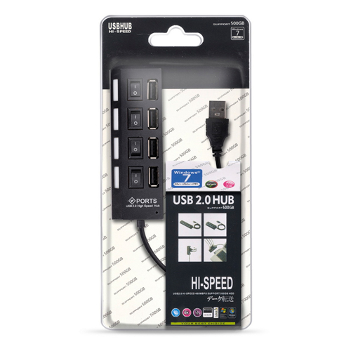 USB 2.0 хаб с выключателями, 4 порта, СуперЭконом, черный, SBHA-7204-B