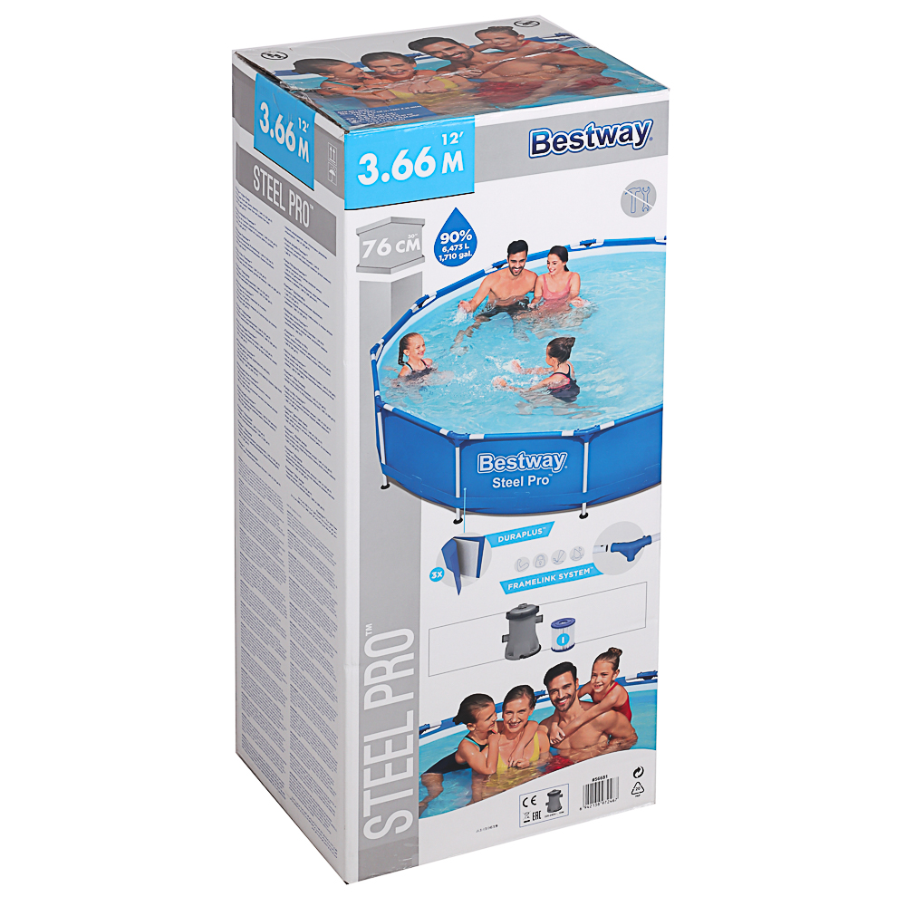 BESTWAY Бассейн каркасный, фильтр-насос, Fe 43%, PVC 50%, 366x76см, 56681