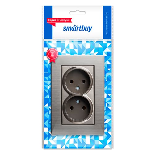 Розетка двойная без заземления серый никель  с рамкой "Нептун" (SBE-06gn-10-S2-N)
