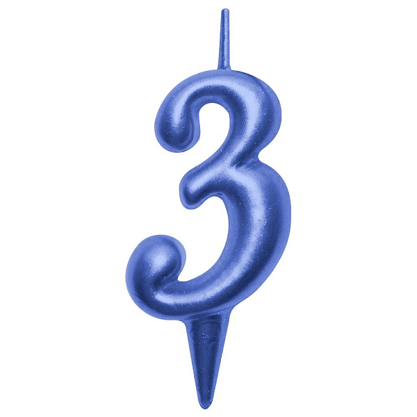 Свеча для торта "Овал" цифра 3 (синий), 8х4х1,2 см. 