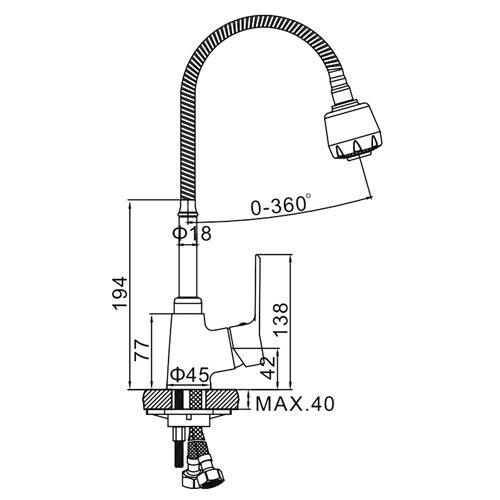 Смеситель кухонный с гибким изливом и гайкой Ledeme L4361 хром