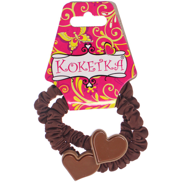 Резинки для волос 2шт "ФАНТЕЭГРО", сердечки, цвет черный, молочный и коричневый, d-5.5см (Кокетка)
