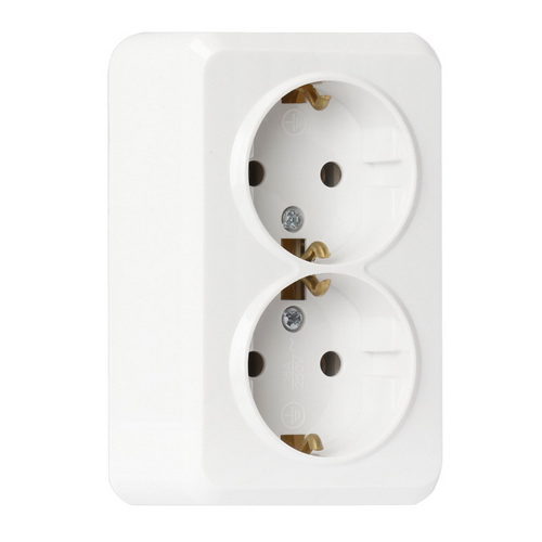Розетка 2-местная 16А с заземлением белая "Юпитер" Smartbuy (SBE-03w-16-S2-Z) (1/200)