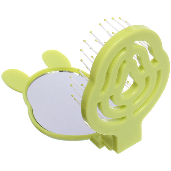 Расчёска массажная складная с зеркалом "БИННИ", цвет салатовый, 10*5*6.5*3см (коробка PVS)