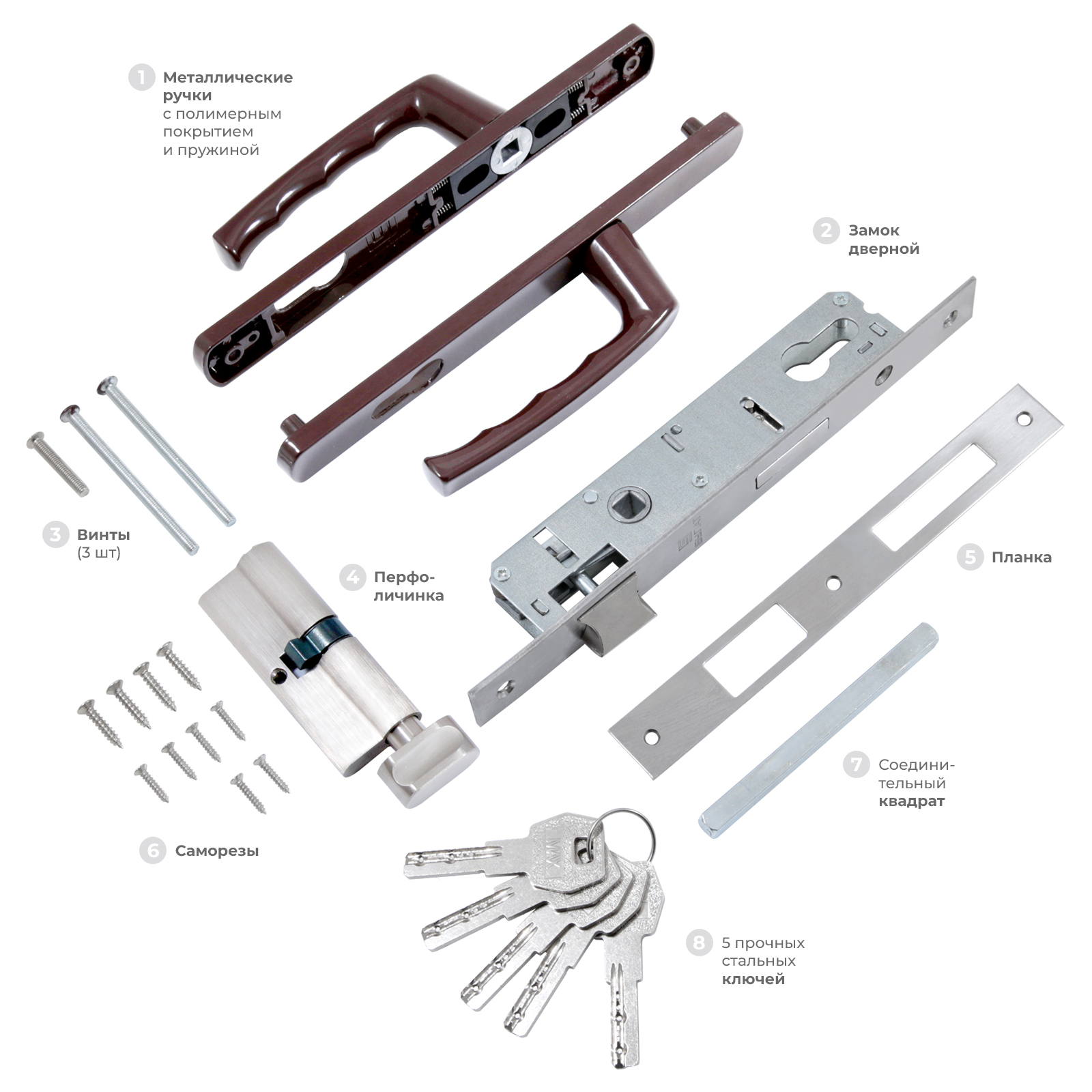 БУЛАТ ЗВ4-1В.20.01.8017 коричневый МЦ МАХ 70мм перф.ключ/верт. Замок для КАЛИТКИ врезной с ручкой