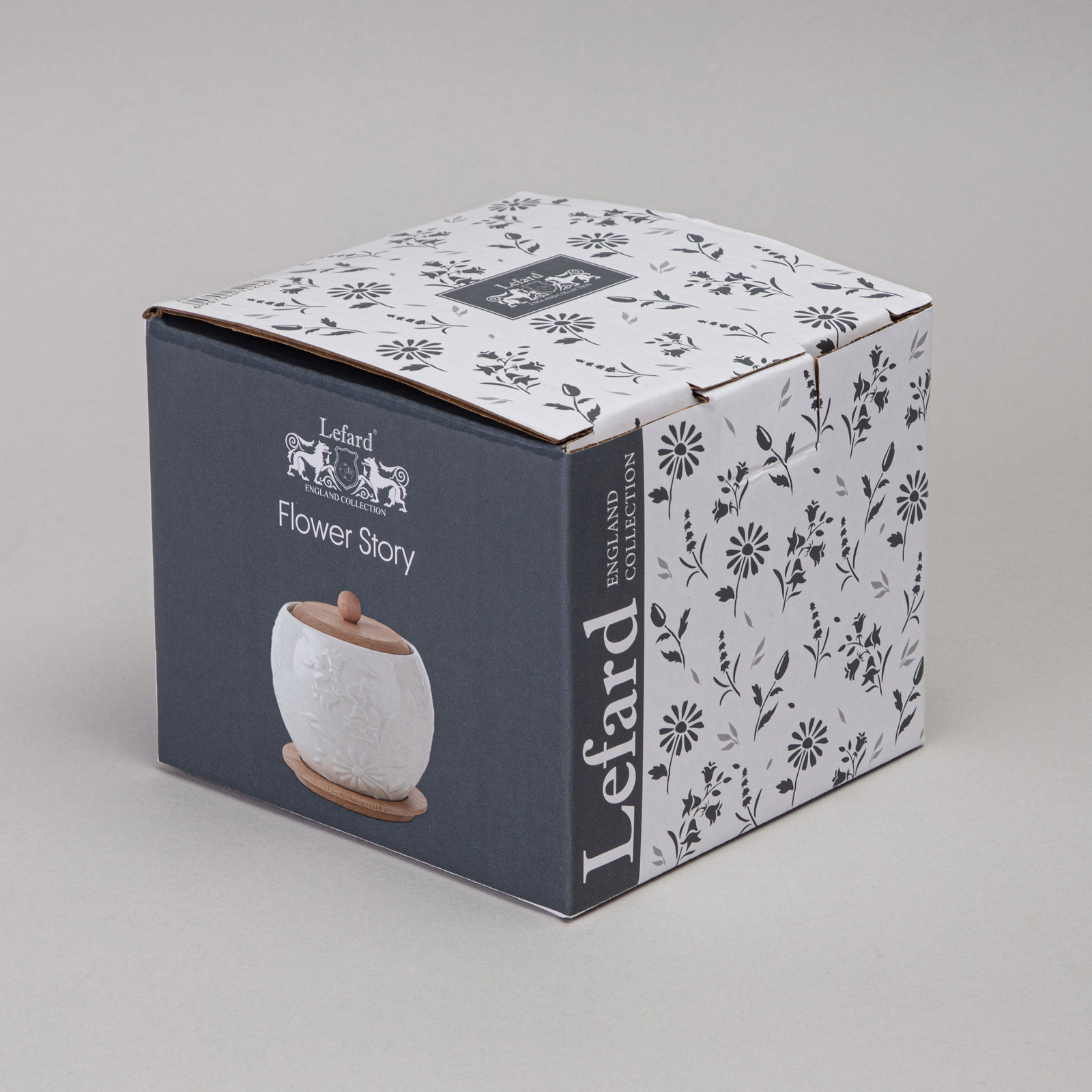 БАНКА LEFARD, FLOWERS STORY, С ДЕРЕВ. КРЫШКОЙ НА ДЕР. ПОДСТАВКЕ 12*11 СМ 550 МЛ