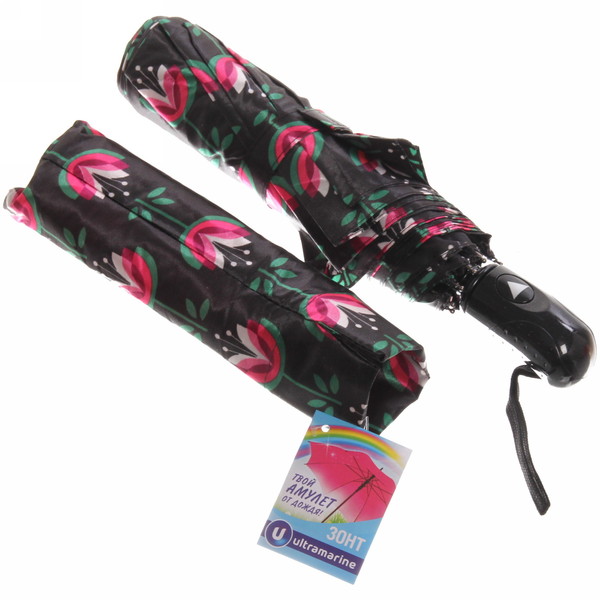 Зонт женский полуавтомат "Ultramarine - Венера", микс 6 цветов, 8 спиц, d-100см, длина в слож. виде 28см, голубые цветы