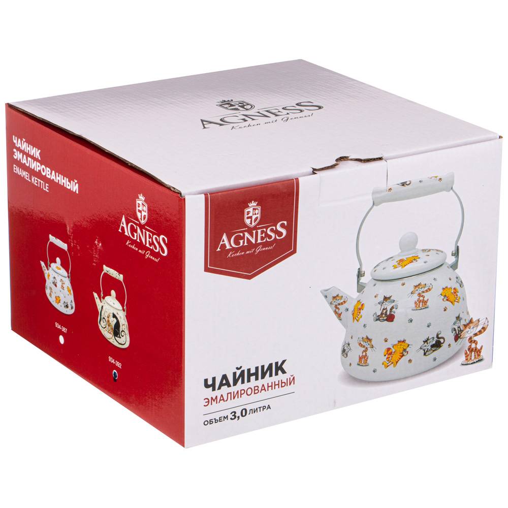 ЧАЙНИК AGNESS ЭМАЛИРОВАННЫЙ, 3, 0Л, СЕРИЯ, ПАРИЖСКИЕ КОТЫ,
