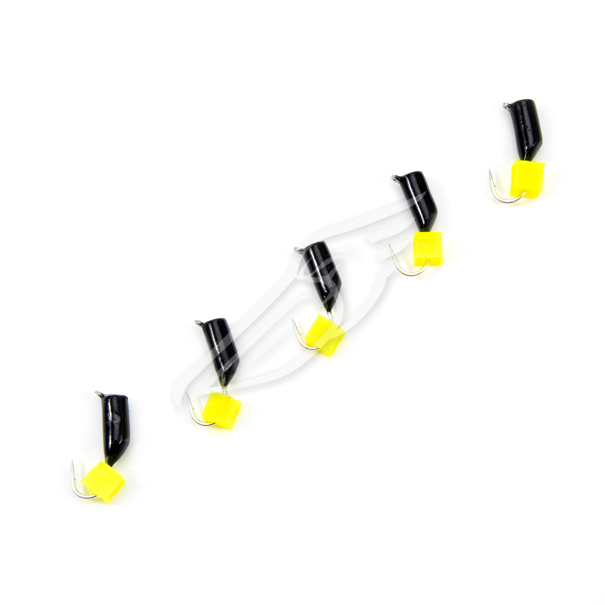 Мормышка безнасад. ЯМАН "Гвоздекубик" черный, d-3 мм, вес 0,85 г, ядреный кубик желтый (уп. 5 шт.)