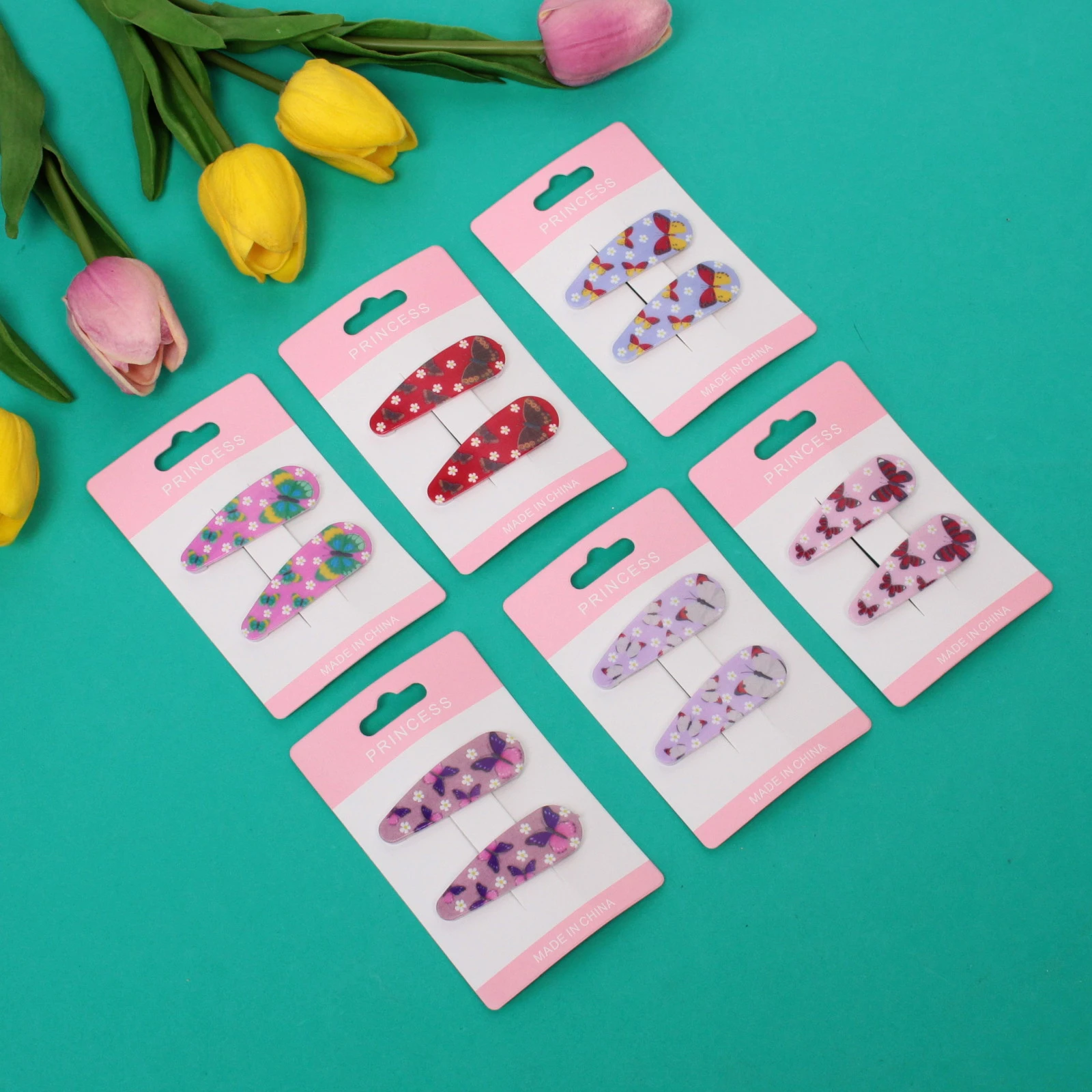 Зажимы для волос детские 2шт "Happy smile", бабочки, микс 6 цветов, 5,5*1,5см