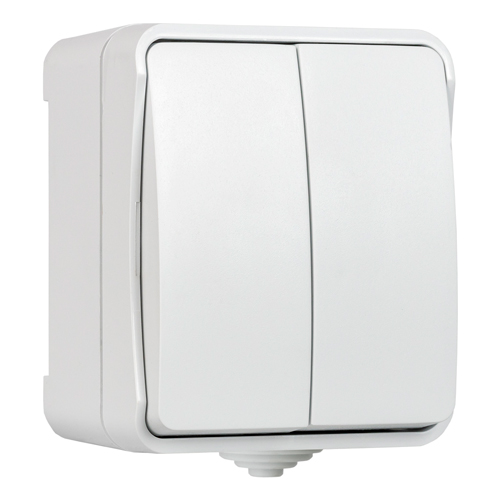 Выключатель 2-клавишный 10А, IP54, белый, "Сатурн" (SBE-04g-10-SW2-0)