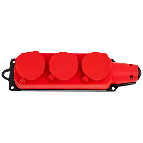 Розетка 3-местн с защитными крышками каучуковая 230В, 2P+PE, 16A, IP44, красная Smartbuy (SBE-16-3-00-Rr) (1/40)