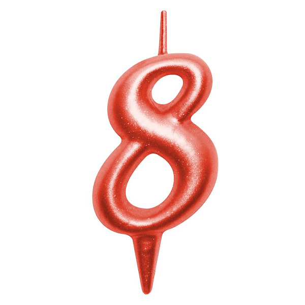Свеча для торта "Овал" цифра 8 (красный), 8х4х1,2 см. 