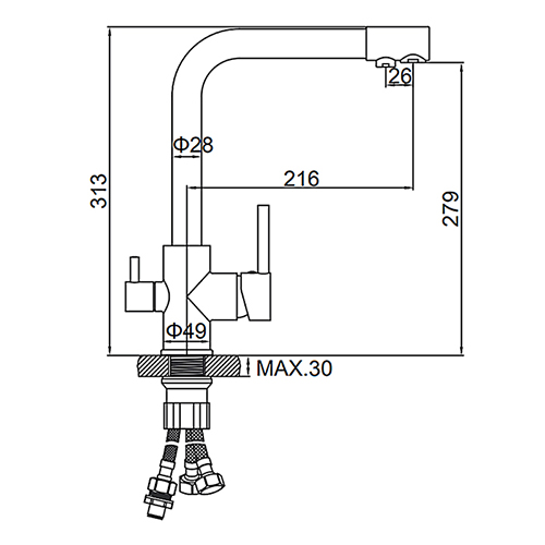 Смеситель для кухни с выходом для питьевой воды картридж 35 мм Ledeme L4055K-3