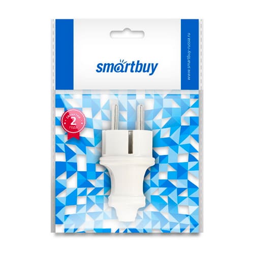 Вилка электр. прямая с/з 16A Smartbuy белая 250В, SBE-16-P01-w, 5/50/600