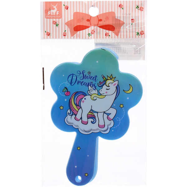 Расческа с зеркалом в наборе детские "МИМИШКИ", единорог, цвет голубой, 11см 