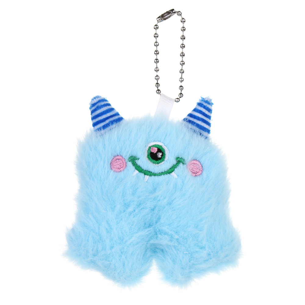 Брелок-помпон 8x8см, "Монстрики с рогами", полиэстер, вышивка, 3 цвета