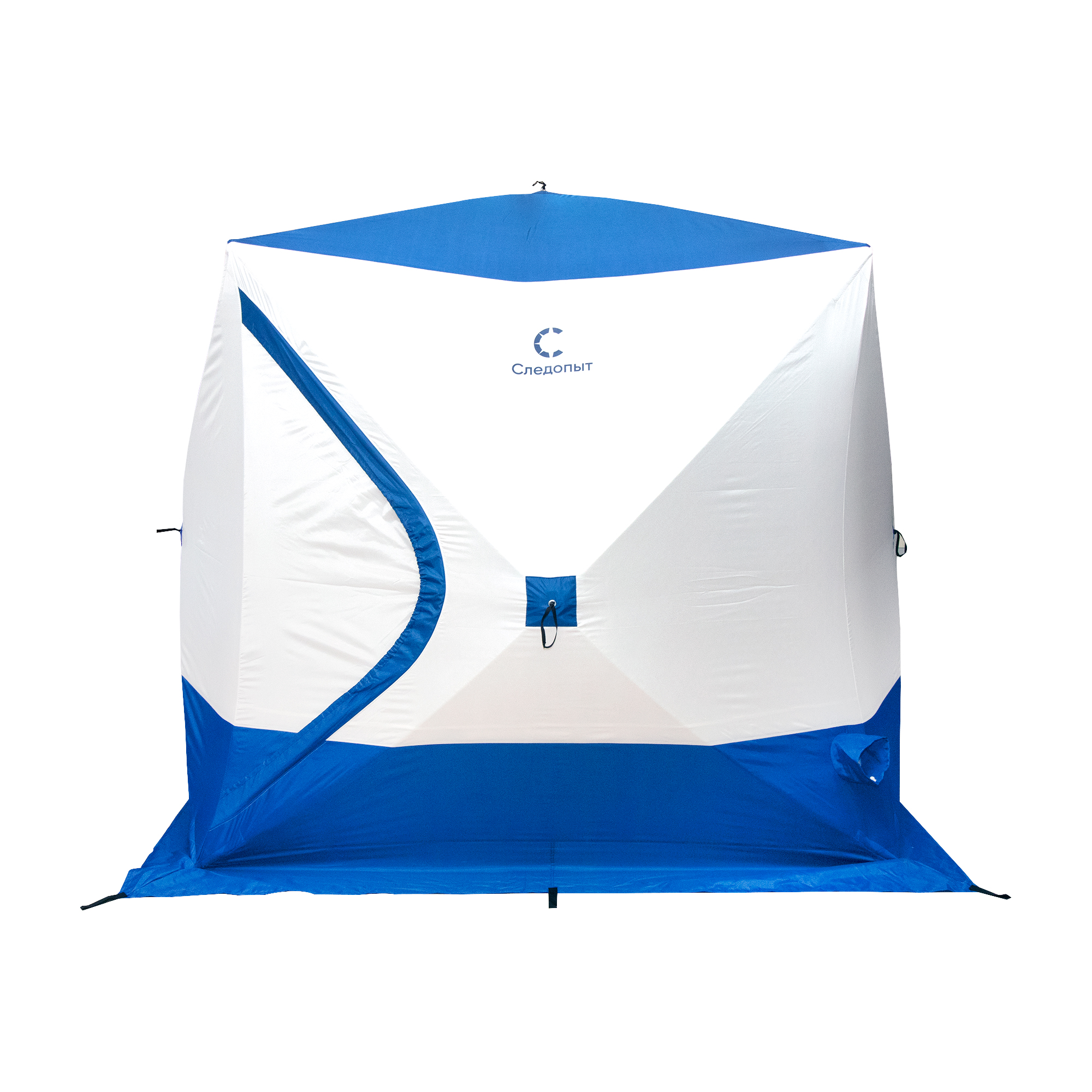 Палатка зимняя куб СЛЕДОПЫТ, 2,15х2,15 м, S по полу 4,6 кв.м, 3 слоя, цв. синий/белый