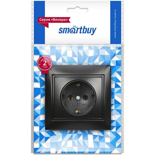 Розетка 1-местная с заземлением 16А черная, "Венера" (SBE-01b-16-S1-Z-c)