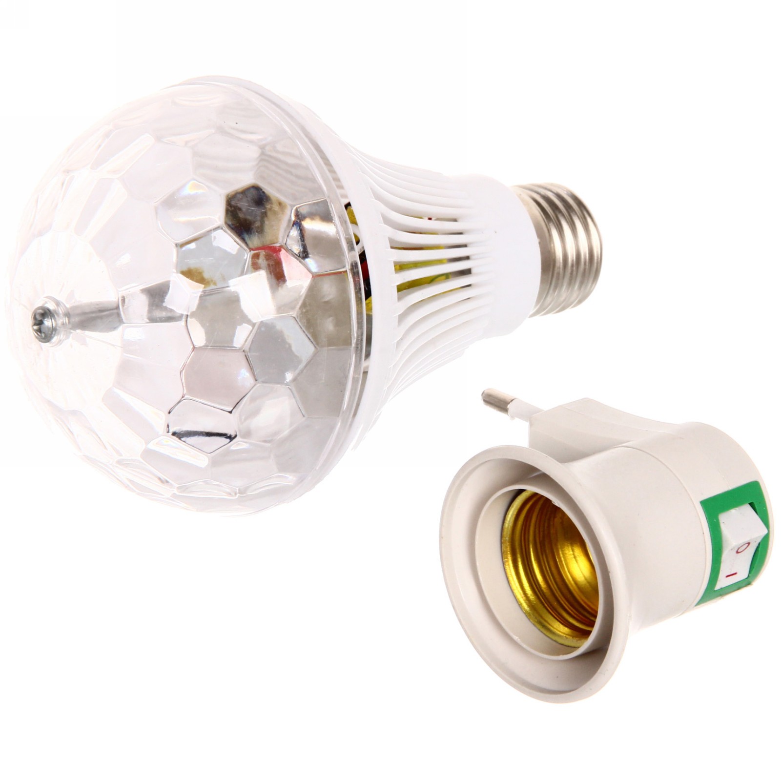 Диско-лампа светодиодная "Карнавал" LED (красный, зеленый, синий), цоколь Е27, 220 В+переходник (220V)